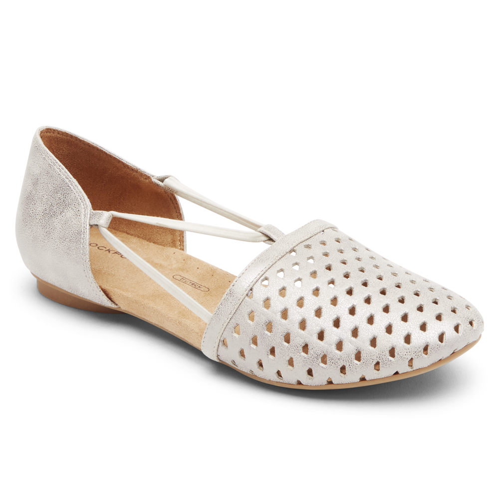 Rockport Flats Sko Dame Hvite - Reagan Perforated - FJKE51096